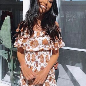 Shona Joy Shirred Mini Dress Size 2 Ivory Multi Floral Party Brunch Resortwear